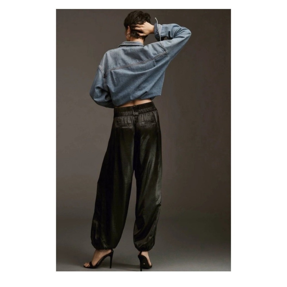 Pilcro Liquid Parachute Pants Size M Black Satin Elastic Waist Anthropologie - Picture 15 of 15